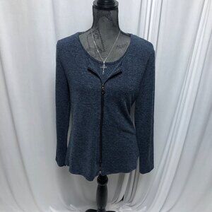 Arianna by Howards Knit Top Womens Size Small Medium Blue Zippered Cardigan